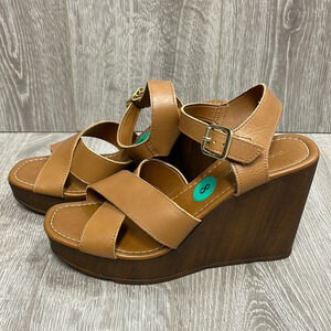 NEW Christian Di Riccio Made In Italy Leather Wedge Platform Sandals Cognac 39